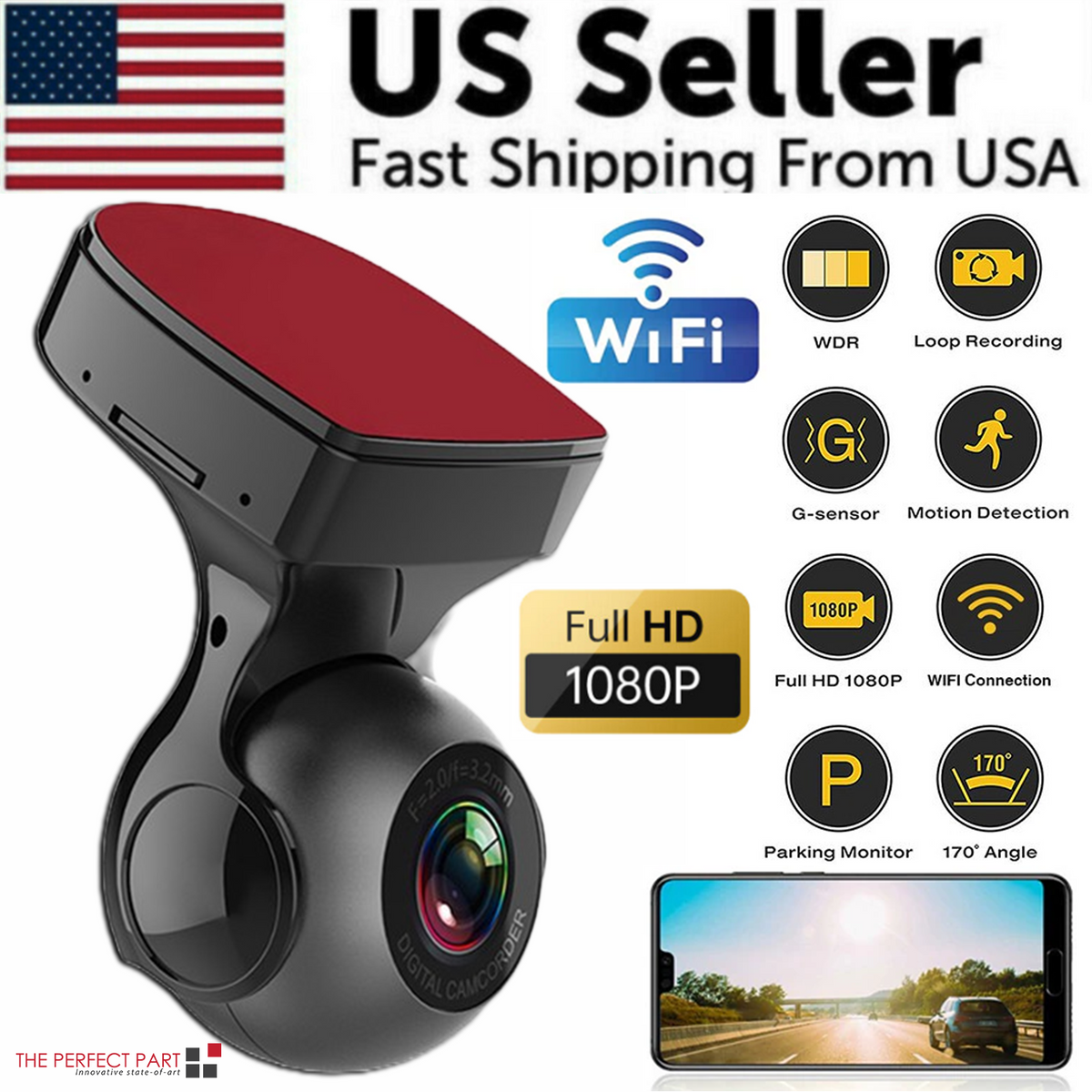 170° Full HD 1080P Wi-Fi Enabled Vehicle DVR with G-Sensor